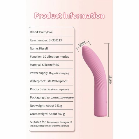 Pretty Love Kisell rożowy masażer punktu G 10 trybow LED 16,1 cm