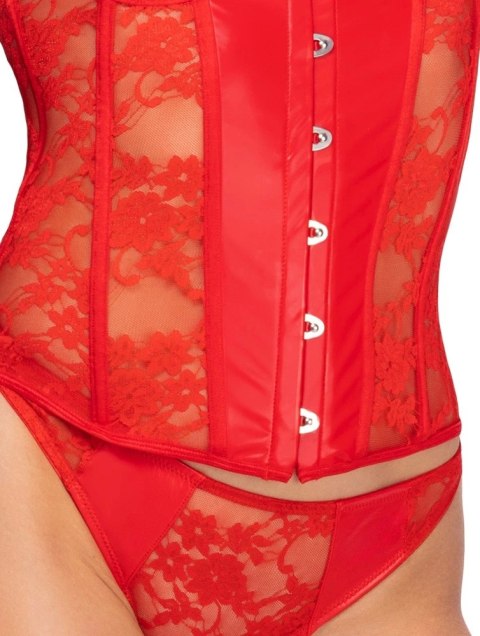 Cottelli LINGERIE Gorset Open Cup czerwony z koronką i stringami XL