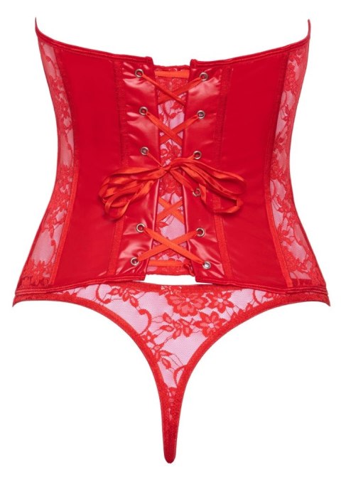Cottelli LINGERIE Gorset Open Cup czerwony z koronką i stringami XL