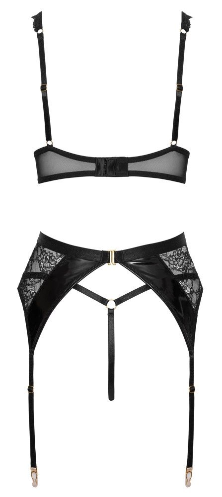 Cottelli LINGERIE Zestaw bielizny 3-częściowy czarny z koronką i winylem 75B/S