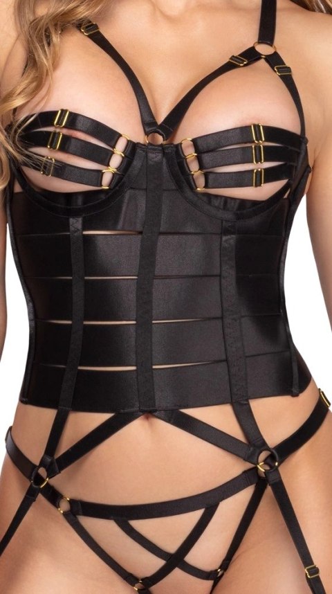 Cottelli Lingerie Corset Straps Czarny Satynowy Komplet Paseczkow 85B/L
