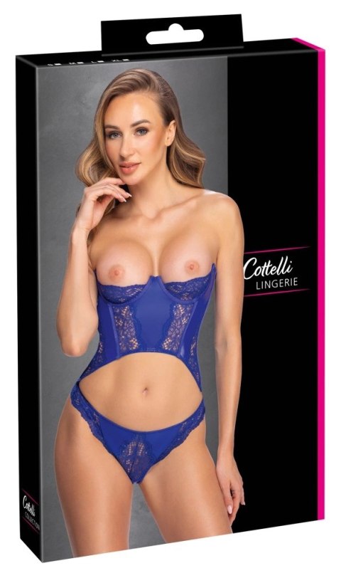 Cottelli Lingerie Corset niebieski model z koronką i wetlook S
