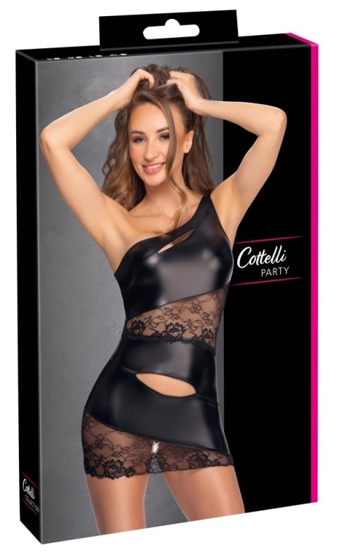 Cottelli PARTY Sukienka Mini Asymetryczna z Koronką Czarna S