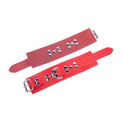 Red Leather Skorzane Kajdanki na Ręce Czerwone 6 cm Europejska Produkcja