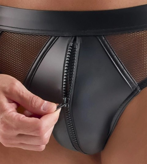 Svenjoyment Briefs XL czarne wetlook siateczka z zamkiem