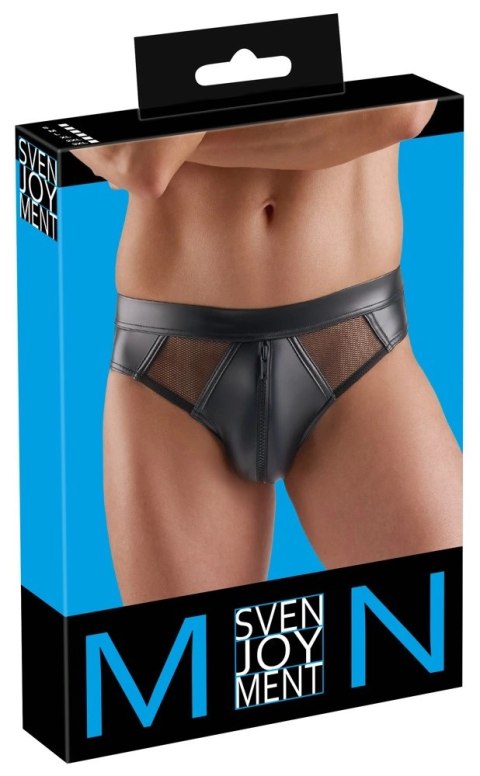 Svenjoyment Briefs S czarne wetlook z zamkiem i siateczką