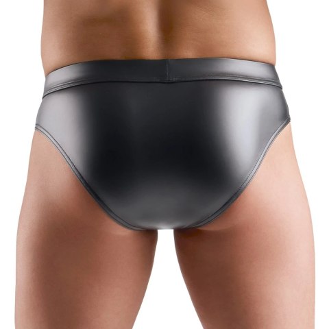 Svenjoyment Briefs S czarne wetlook z zamkiem i siateczką