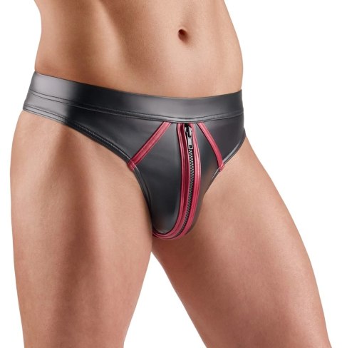 Svenjoyment Stringi Wetlook z Zamkiem, Czarny z Czerwonym, M