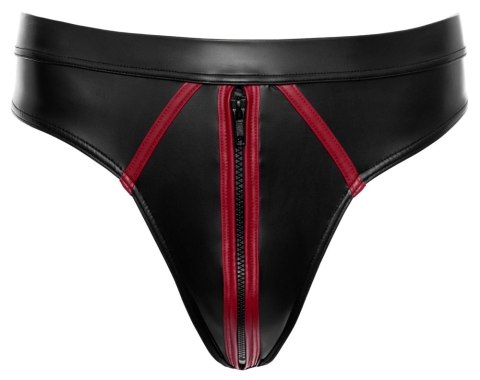 Svenjoyment Thong 2XL czarny połysk z czerwonymi akcentami i zamkiem