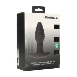 LEVELZ Plug silikonowy czarny - wibrujący model z rotacją i żebrowaniem
