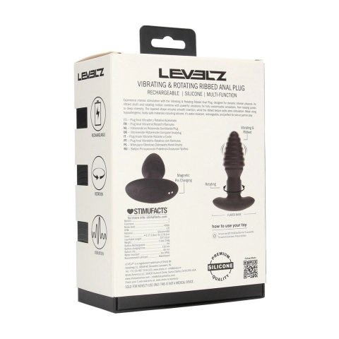LEVELZ Plug silikonowy czarny - wibrujący model z rotacją i żebrowaniem