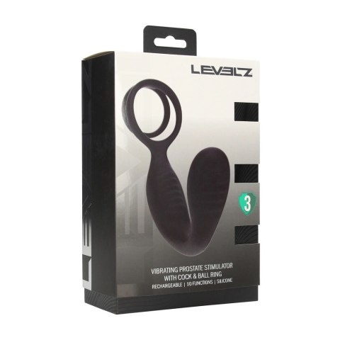 LEVELZ - silikonowy stymulator prostaty z pierścieniem, czarny