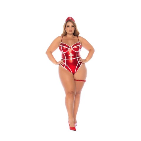 Mapale Stroj Pielęgniarki 3/4X Czerwony Metaliczny Plus Size