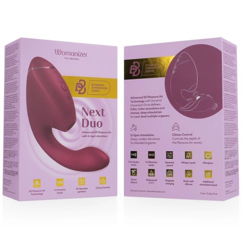 Womanizer Duo Next Intymna Maszyna 3D Air, podwojna, ciemnorożowa