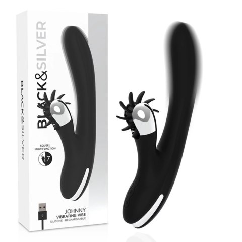 Black & Silver Johnny Vibe Bunny - silikonowy model z wibracjami USB 24 cm