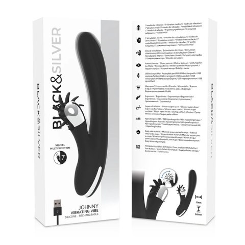 Black & Silver Johnny Vibe Bunny - silikonowy model z wibracjami USB 24 cm