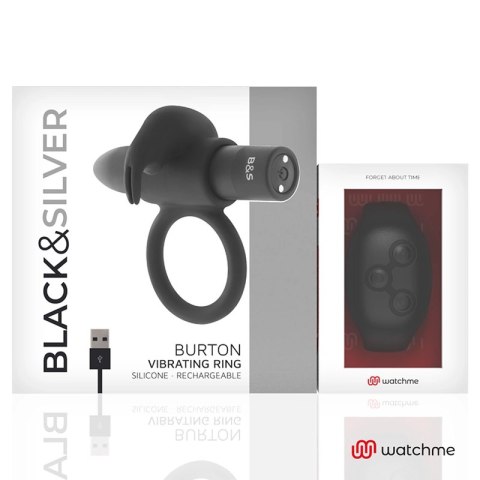 Black&Silver Burton - Pierścień wibrujący z pilotem WatchMe, silikonowy