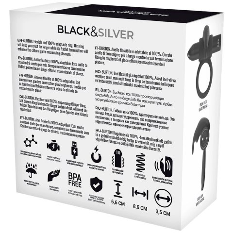 Black&Silver Burton - Pierścień wibrujący z pilotem WatchMe, silikonowy