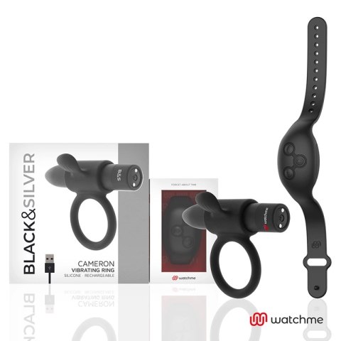 Black&Silver Cameron - Pierścień wibracyjny z zegarkiem WatchMe, czarny