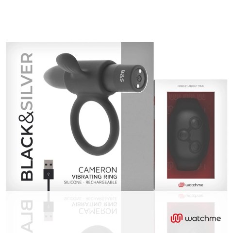 Black&Silver Cameron - Pierścień wibracyjny z zegarkiem WatchMe, czarny