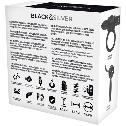 Black&Silver Cameron - Pierścień wibracyjny z zegarkiem WatchMe, czarny