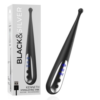 Black&Silver Kenneth - zaawansowany model wibrujący USB, silikon, 19 cm