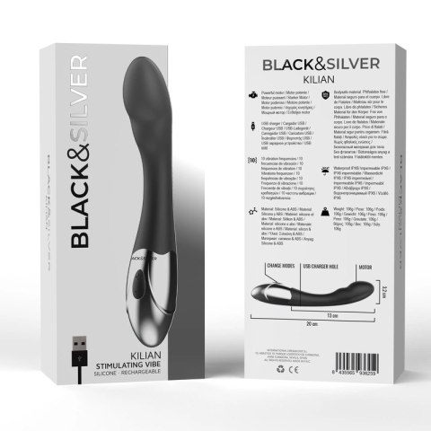Black&Silver Kilian Model Wibrujący USB, silikon, wodoodporny 20cm