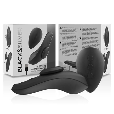 Black&Silver Panty Model - Silikonowe Majtki Wibrujące z Pilotem, Czarny