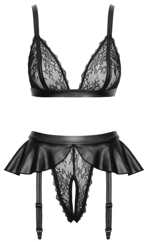 Cottelli Lingerie komplet bielizny, koronka i połysk, czarny L