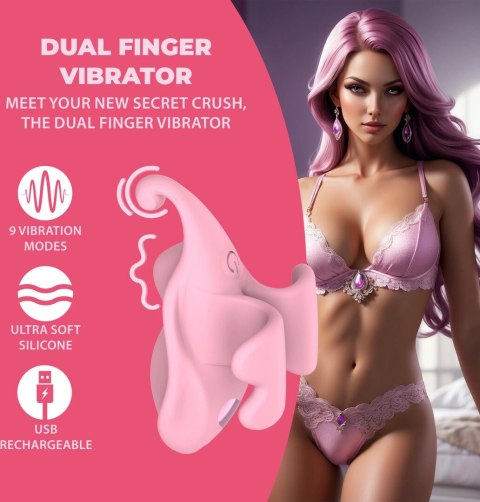 Loveline Dual Finger Vibrator Pink - Kompaktowy model wodoodporny