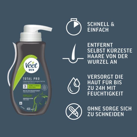 Veet Men Total Pro Krem do depilacji ciała 400 ml z pompką