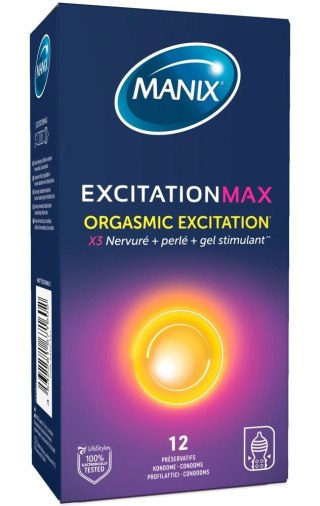 Manix Excitation Max 12 szt. prezerwatywy z żelem rozgrzewającym, prążki i wypustki