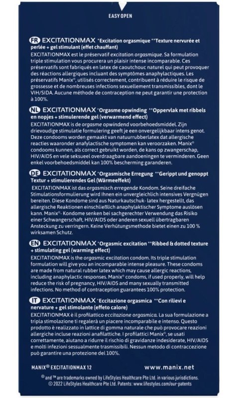 Manix Excitation Max 12 szt. prezerwatywy z żelem rozgrzewającym, prążki i wypustki