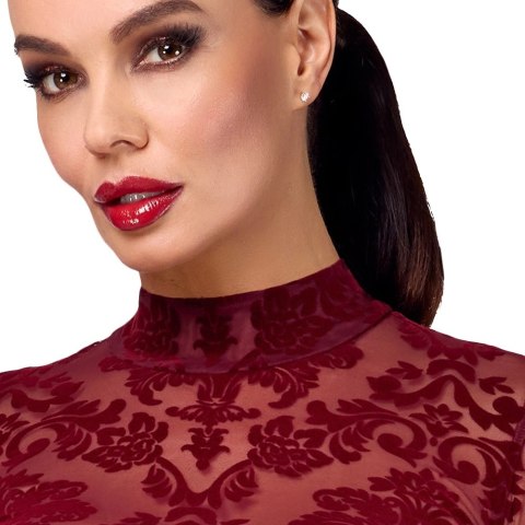 Noir Handmade Kink Royal długa sukienka XL burgund z aksamitnym wzorem