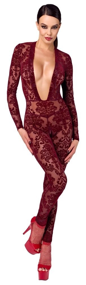 Noir Kink Royal Jumpsuit XL bordowy z welurowym wzorem