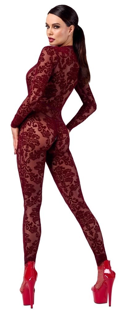 Noir Kink Royal Jumpsuit XL bordowy z welurowym wzorem
