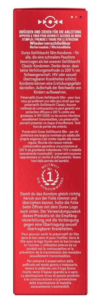 Durex Gefuhlsecht Slim 10 szt. anatomiczne prezerwatywy, slim fit