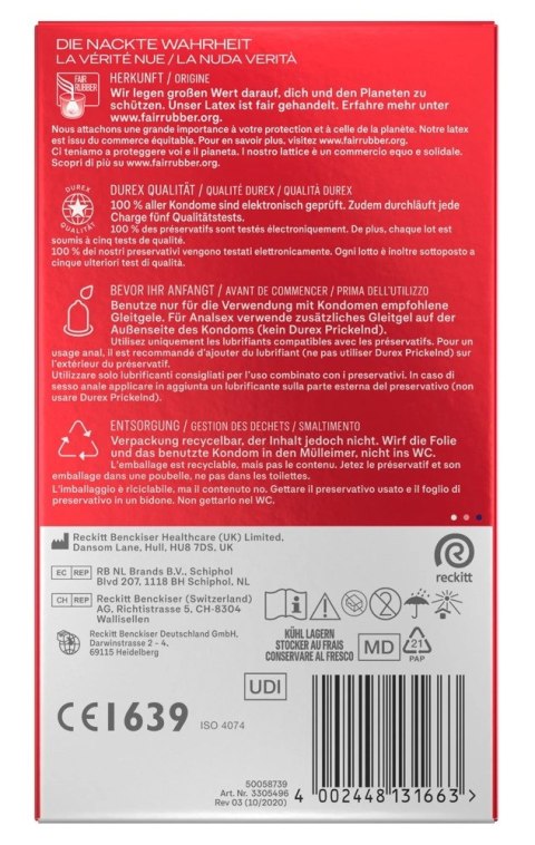 Durex Gefuhlsecht Ultra Dunn 10 szt. prezerwatywy ultracienkie 56 mm