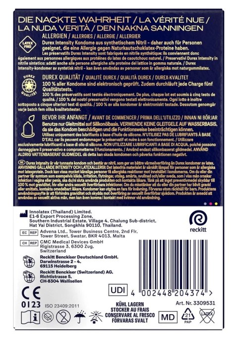 Durex Intensity 20 szt. - precyzyjne prezerwatywy bez lateksu, ultra cienkie