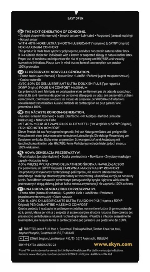 SKYN Extra Lubricated 24 szt. - prezerwatywy bez lateksu, dodatkowy poślizg