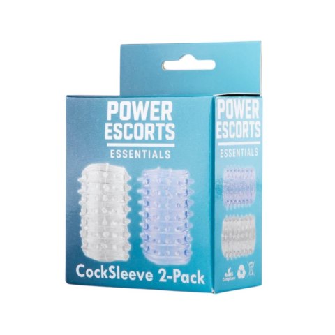 Power Escorts - BR338 - Textured Penis Sleeves - 2-Pack Clear Blue