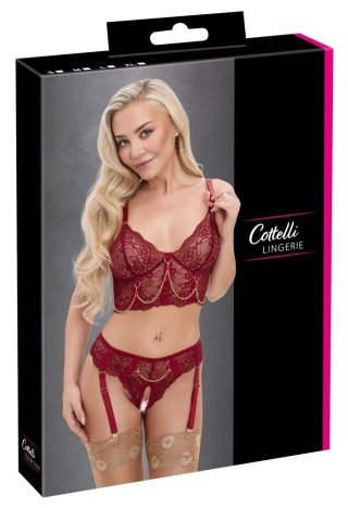 Cottelli LINGERIE Bra Set with Chains M bordowy koronkowy komplet