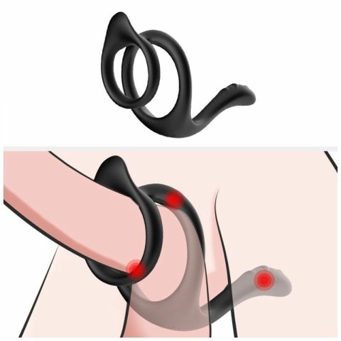 ARMONY Podwojny pierścień anatomiczny ogonowy czarny silikonowy