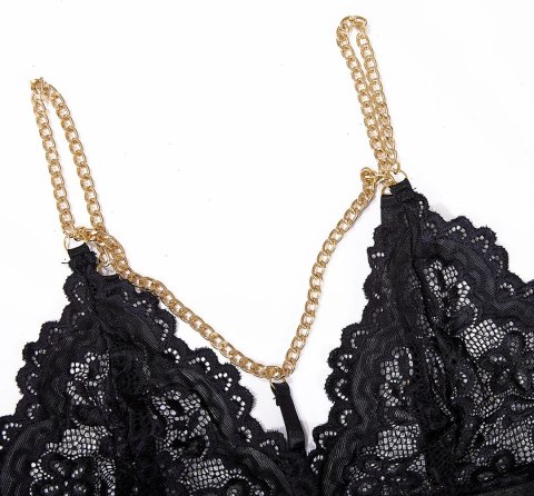 Strappy Lace Cut-out Set z Łańcuszkami S/M Czarny 3-częściowy