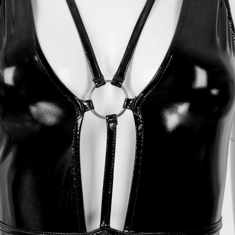 Wetlook Deep-V Bodysuit L/XL Czarny - połyskujący kostium z głębokim dekoltem
