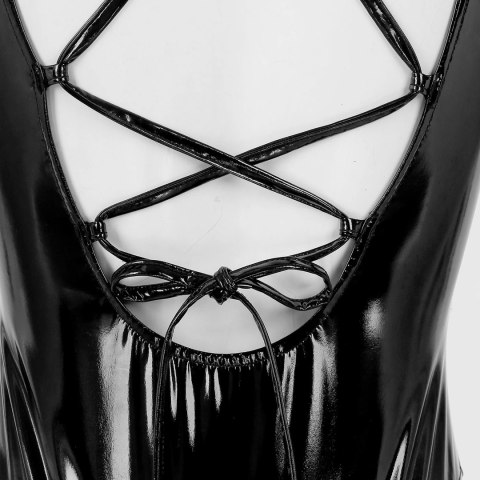 Wetlook Deep-V Bodysuit S/M Czarny z głębokim dekoltem i halterem