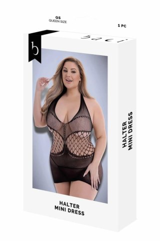BACI Halter Mini Dress Black QS - sukienka mini z siateczki, czarna
