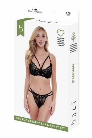 Baci 2 PCS. ECO Strappy Bra and Panty Set Black S/M - ekologiczny komplet