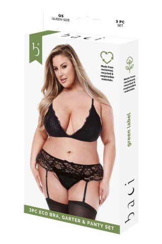 Baci 3 PCS. ECO Bra, Garter and Panty Set Black, QS - ekologiczny komplet