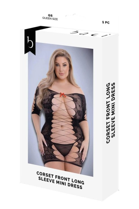 Baci Corset Front Long Sleeve Mini Dress Black Queen - koronkowa sukienka z długim rękawem